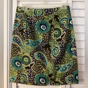 Etcetera Multicolor Paisley Lined Skirt w Front Pockets Back Zipper Size 2